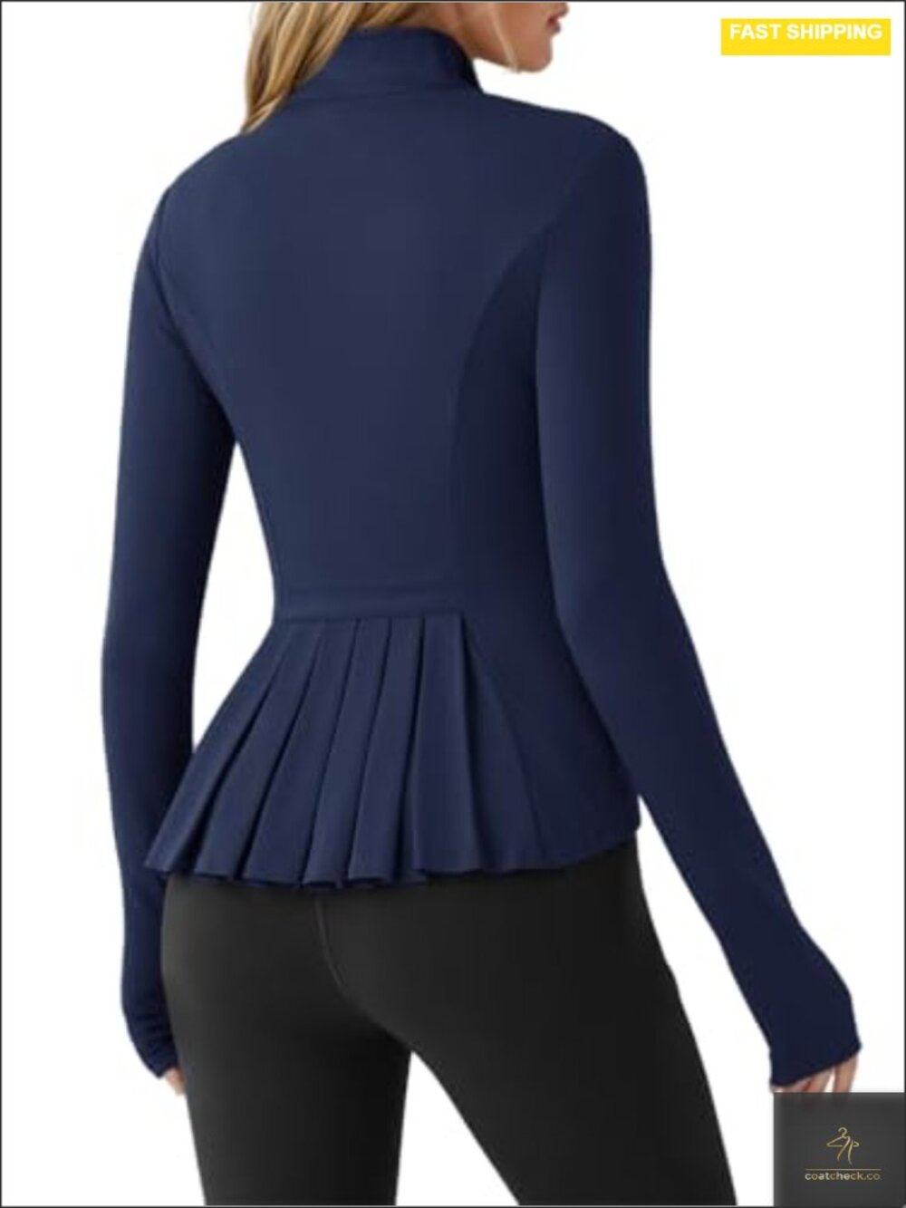 Women's Zip Up Workout Jacket Pleated Thumb Hole Athletic
